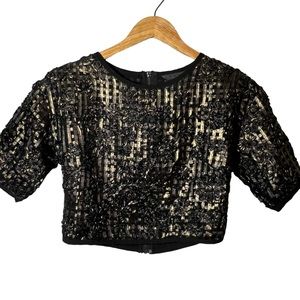 TOV Holy Cropped Black and Brown Lattice Blouse